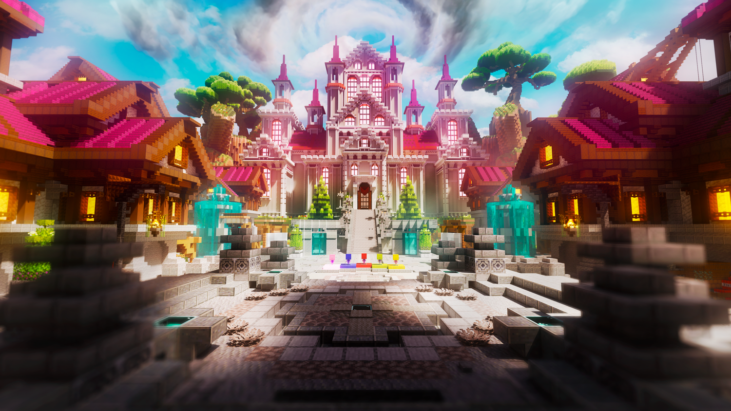 Crimson Royale Spawn — Medieval Minecraft spawn, render