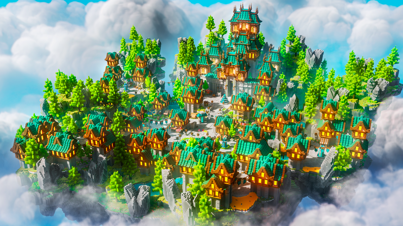 Azurecrest Kingdom Spawn — Medieval Minecraft spawn, render