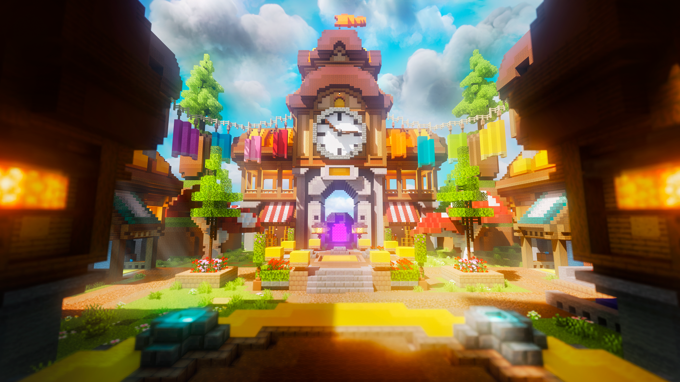 Clockhaven Spawn — Clockwork Minecraft spawn, render