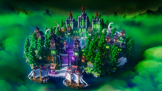 Darkspire Kingdom Spawn — Gothic Minecraft lobby, render