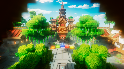 Verdantia Hub — Medieval Minecraft lobby, render