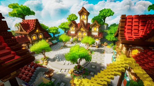 Everwood Plaza Spawn — Minecraft lobby, render