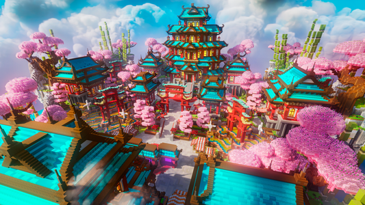 Sakura Dinasty Spawn — Japanese Minecraft spawn, render