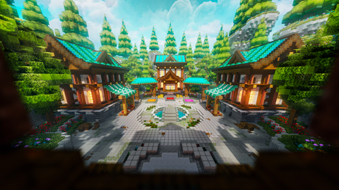Tiny Light Blue Lobby — Cartoon Minecraft lobby, render