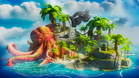Kraken's Cove Arena — Tropical Minecraft pvp arena, render
