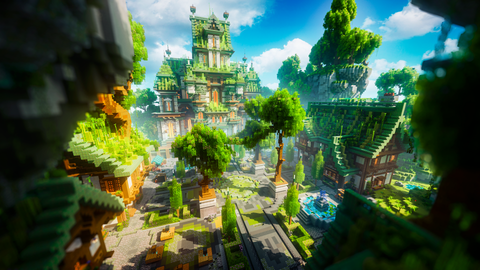 Evergrove Spawn — Fantasy Minecraft spawn, render