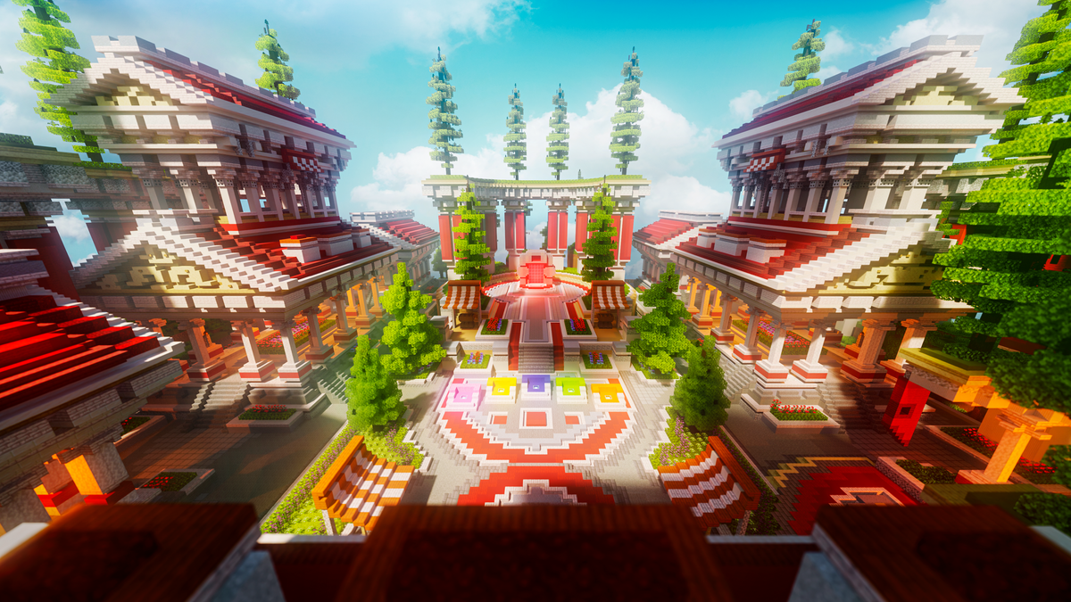 Olympus Hub — Greek Minecraft lobby, render