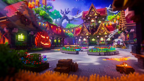 Pumpkin Hollow Spawn — Minecraft lobby, render