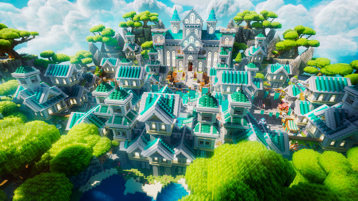 Warped Royale Spawn — Medieval Minecraft spawn, render